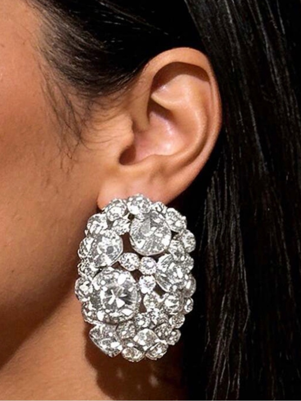 Vintage Clear Crystal Clip-On Statement Earrings